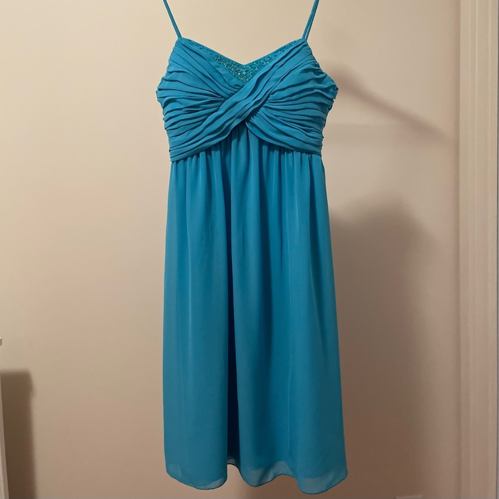 Jolie Spaghetti Strap Azure Blue Knee Length Dress